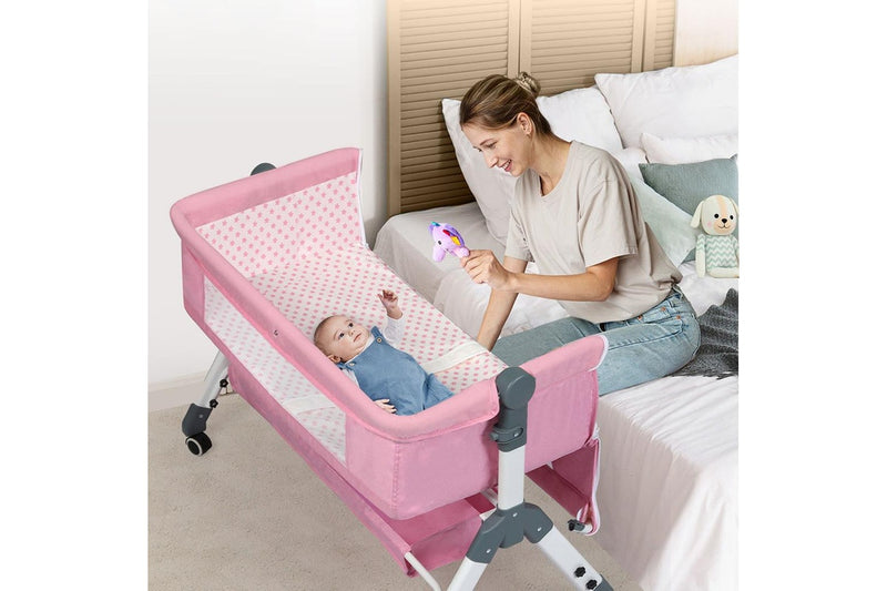 Bopeep Baby Cot Bed Crib Portable Bassinet Safety Fence Adjustable Bedside Pink