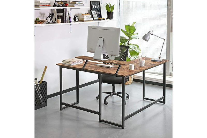 Vasagle L-Shaped Computer Desk with Monitor Stand- Rustic Brown