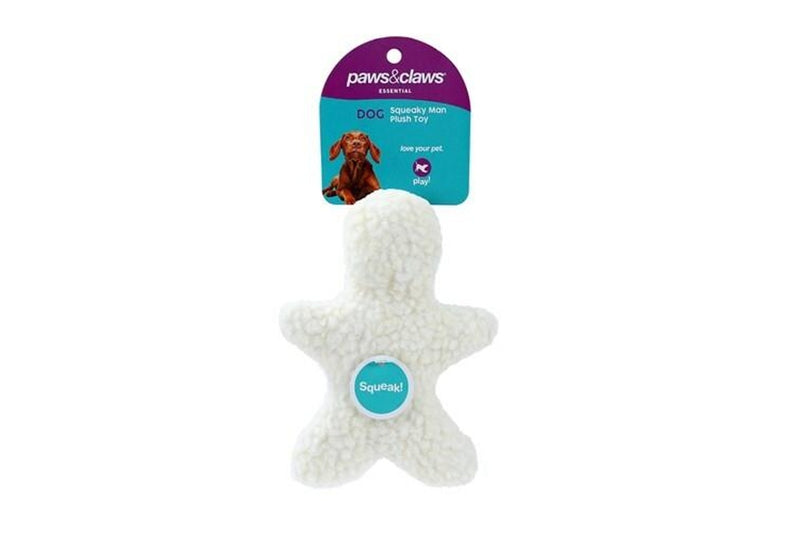 2x Paws & Claws Squeaky Sherpa Plush Man & Bone Dog Pet Toy 17x12x5.5cm Asstd