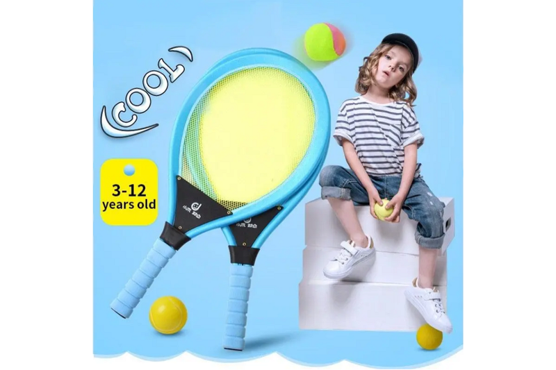 Kids Tennis Racket Set Nbr Badminton Play Game Toy At The Beach Lawn - Blue