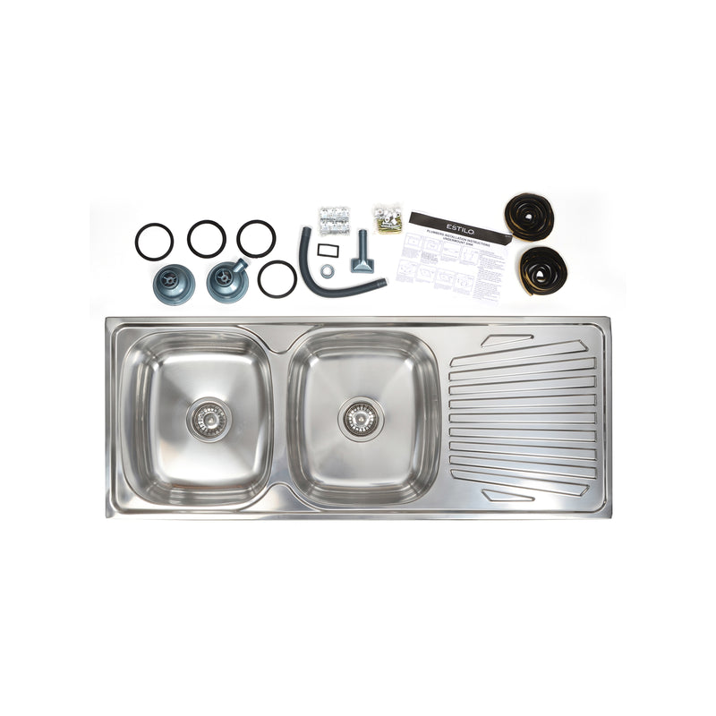 Estilo 1180mm Stainless Steel Double Bowl Sink With Drainer