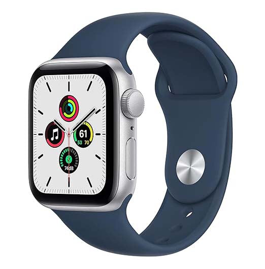 Apple Watch SE [GPS 40mm] Smart Watch w/Silver Aluminium Case with Abyss Blue Sport Band. Fitness & Activity Tracker, Heart Rate Monitor, Retina Display, Water Resistant