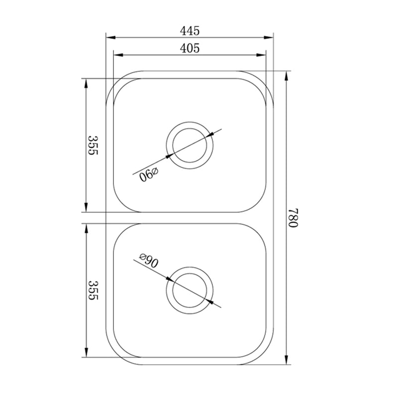 Sinx 780 x 445mm Double Under Mount Project Sink Bowl