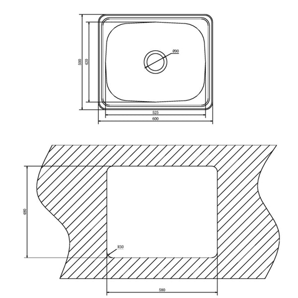 SINX 600 X 500mm Laundry Tub PR1B600BR