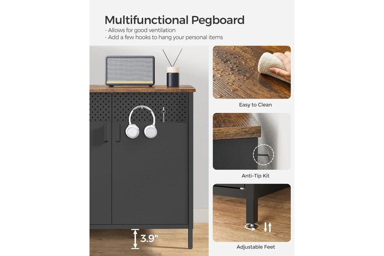 Vasagle SONGMICS Multipurpose Floor Standing Storage Sideboard - Rustic Brown & Black