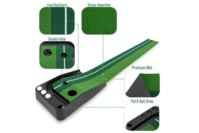 Golf Mini Putting Mat Push Rod Trainer 2.5M Without Auto Ball Return Fairway Green