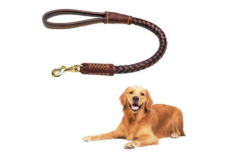 Short Real Leather Dog Leash