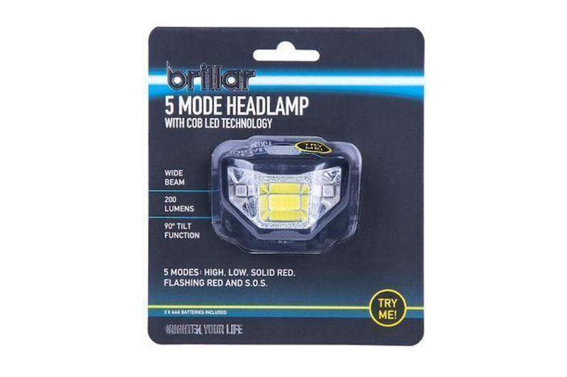 5 Mode Headlamp COB LED Technology Wide Beam Light Adjustable Headband 90 degree Running