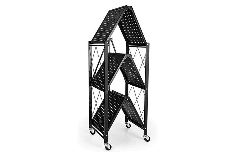 3-Tier Foldable Metal Rack Storage Shelving Unit with Wheels