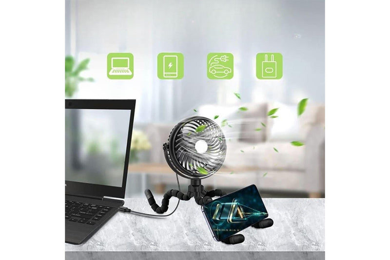 Vibe Geeks Portable Handheld Mini Stroller Fan With Flexible Tripod - Usb Rechargeable