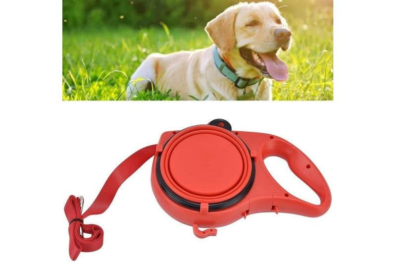 PETSWOL 3-in-1 Dog Leash with Water Bottle & Foldable Bowl - Red