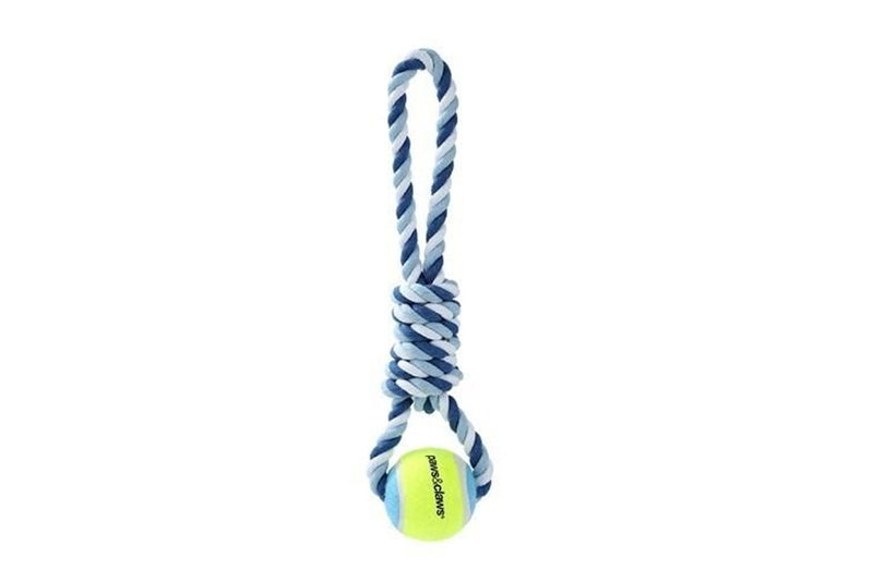 4x 3PK Paws & Claws Dog Toy 29cm Rope & Tennis Ball Tugger Pet Interactive Asst