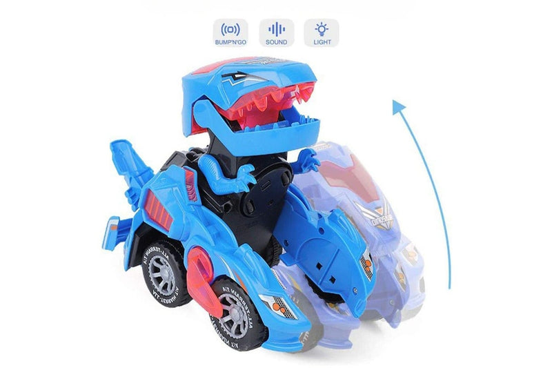 Vibe Geeks 2 In 1 Automatic Transforming Dinosaur Toy Car With Led Light And Music- Battery Operated