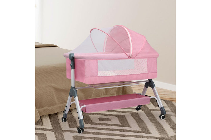 Bopeep Baby Cot Bed Crib Portable Bassinet Safety Fence Adjustable Bedside Pink