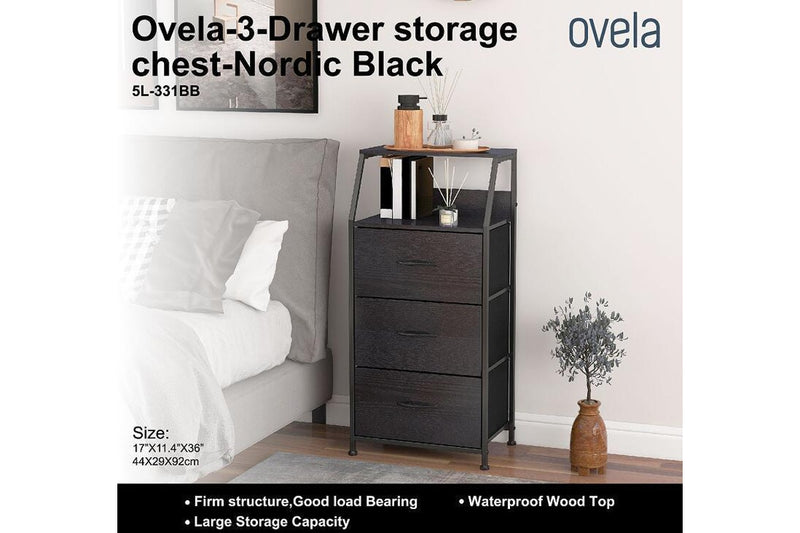 Ovela 3 Drawer Storage Chest - Nordic Black