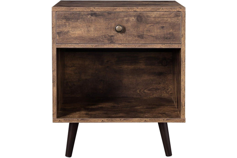 VASAGLE Nightstand with Drawer and Open Compartment - Rustic Brown