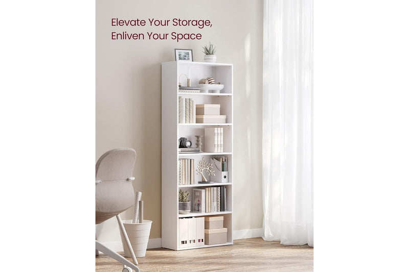 VASAGLE 6-Tier Open Bookcase with Adjustable Storage Shelves - White