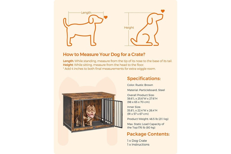 VASAGLE Feandrea Dog Crate Furniture with 2 Doors - Rustic Brown
