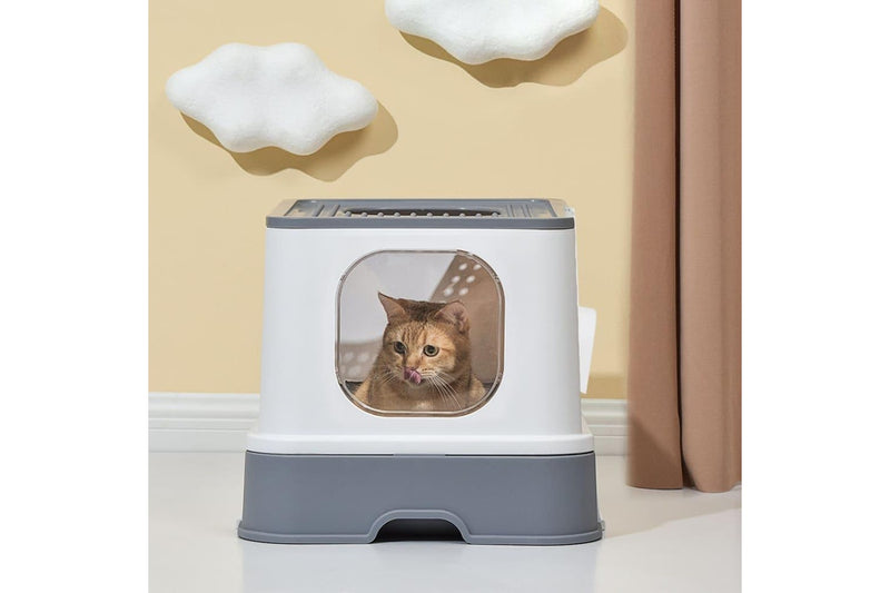 Cat Litter Box Fully Enclosed Kitty Toilet Trapping Sifting Odor Control Basin