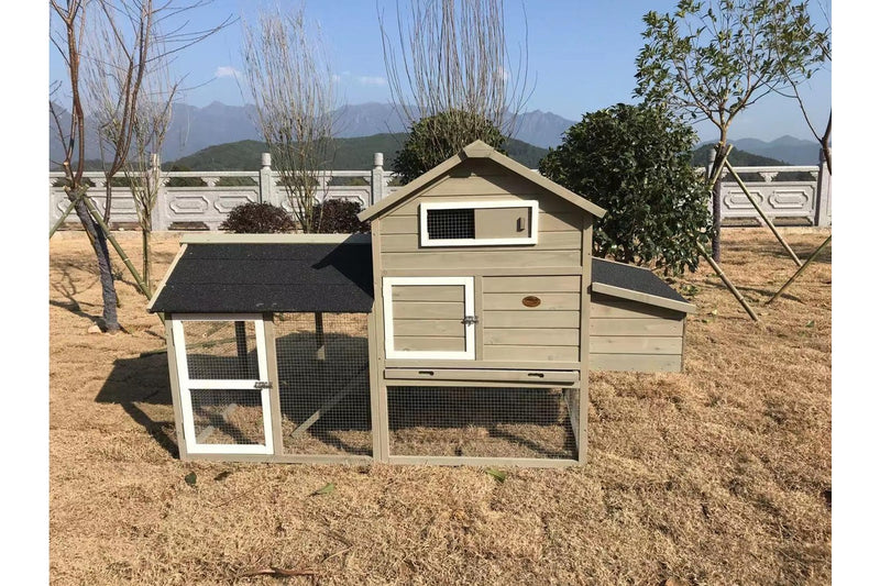 Solid Wood Large Outdoor Chicken House - Natural Grey & Black