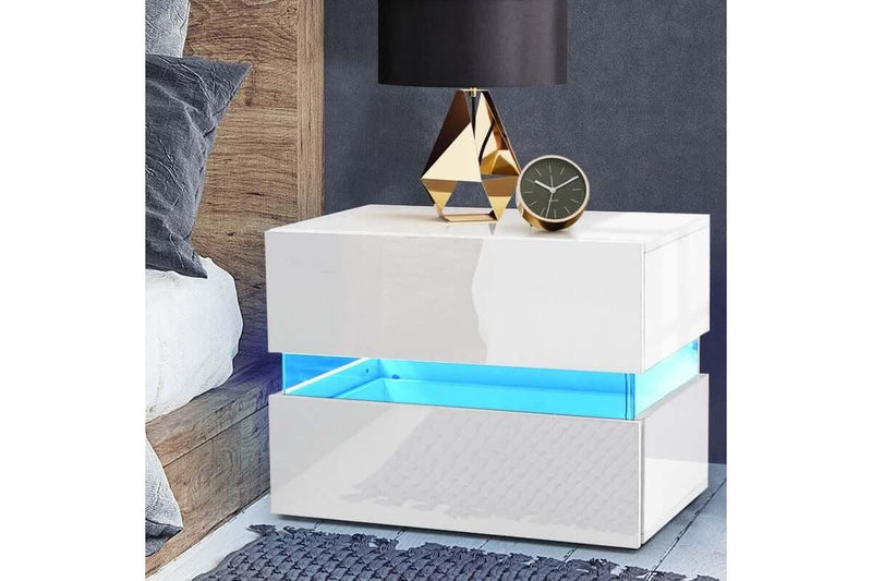 Bedside Tables Drawers Rgb Led Light Side Table White