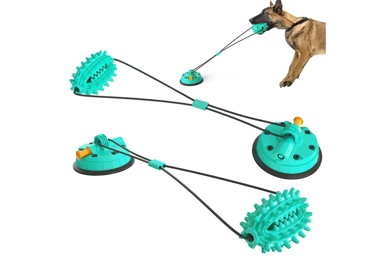 Dog Molar Bite Toy Multifunction Pet Chew Toys Upgraded Double Suction Cup Dog Pull Ball (Color:Blue)