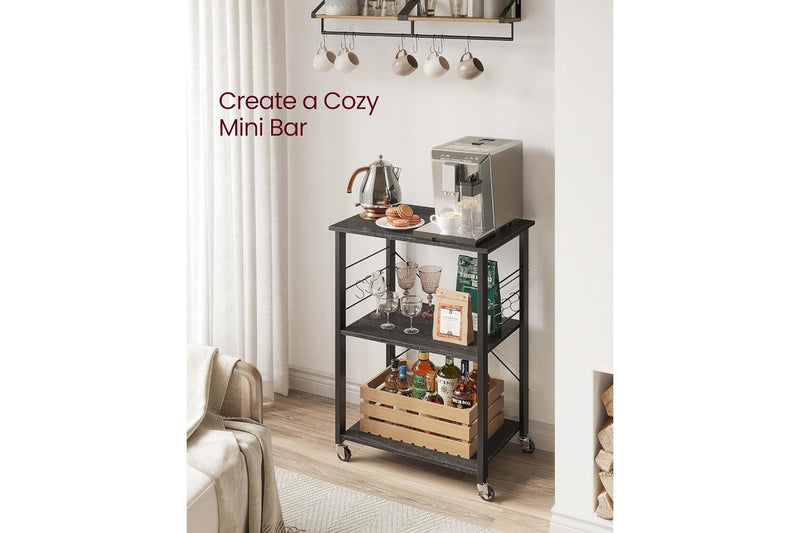 VASAGLE 3 Tier Metal Frame Kitchen Trolley - Ebony Black