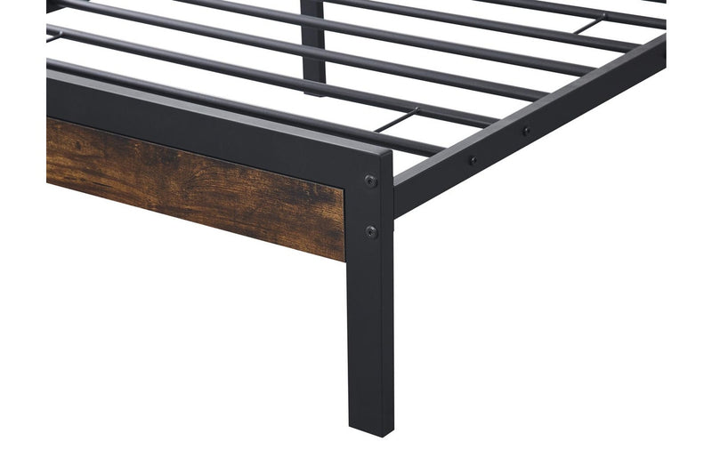 Fraser Country Single Metal Bed Frame with Wooden Rustic Brown Headboard & Footboard - Black