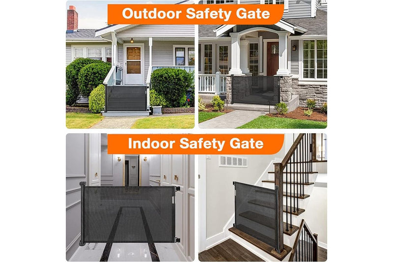 Petswol: Retractable Safety Gate Fence For Pets And Children - Black