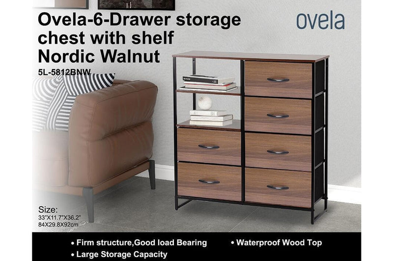 Ovela 6 Drawer Storage Chest With Shelf - Nordic Walnut