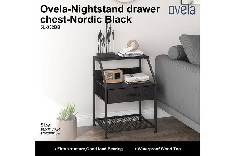 Ovela Nightstand Drawer Chest - Nordic Black