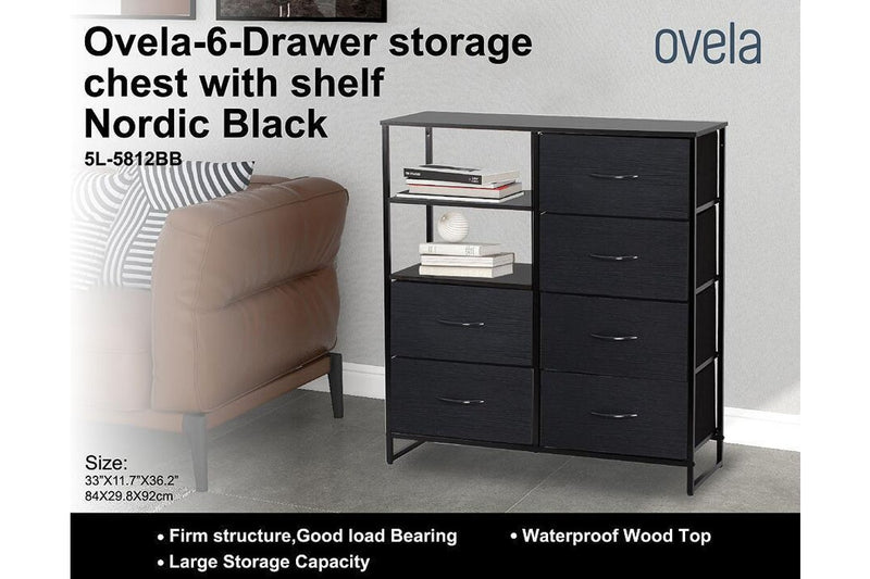 Ovela 6 Drawer Storage Chest With Shelf - Nordic Black