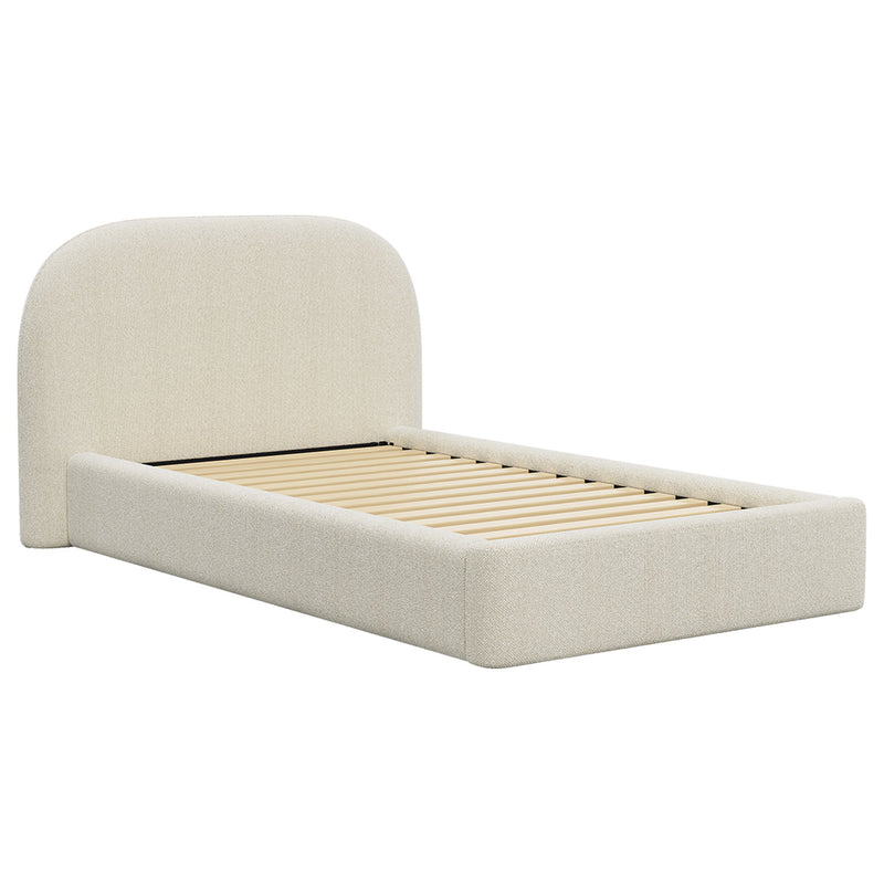 Modern King Single Bed Frame with Headboard - Boucle Pearl White