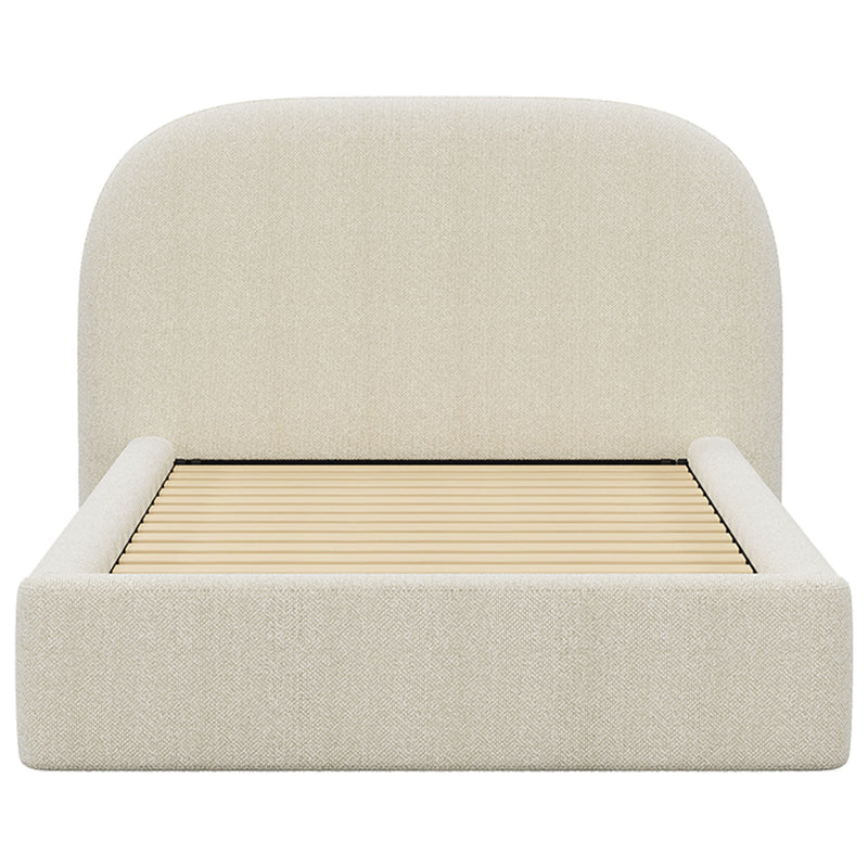 Modern King Single Bed Frame with Headboard - Boucle Pearl White
