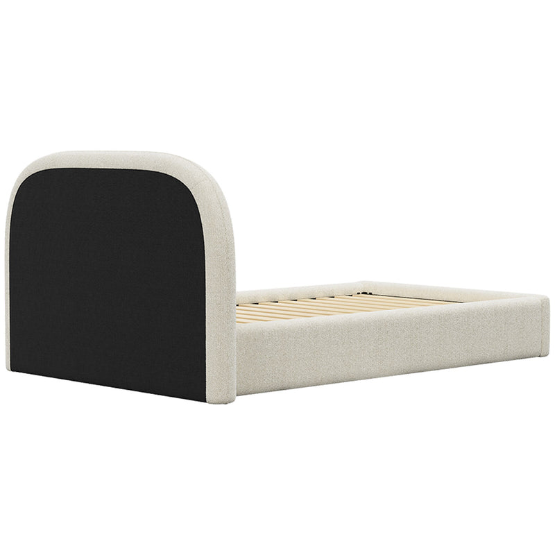 Modern King Single Bed Frame with Headboard - Boucle Pearl White