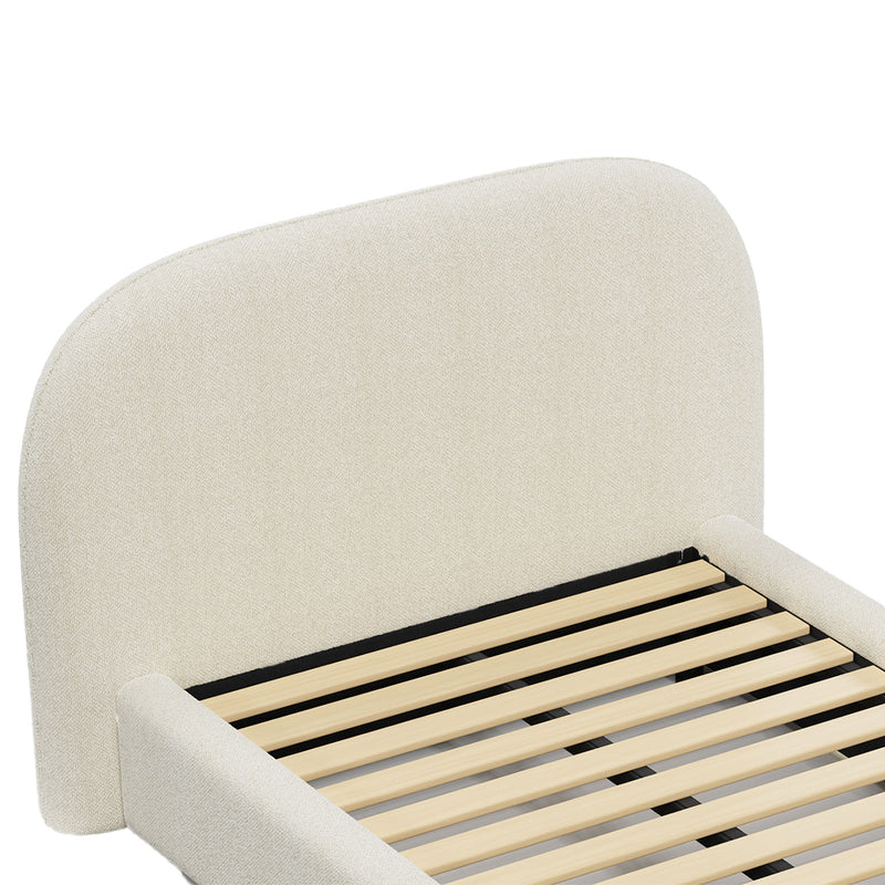 Modern King Single Bed Frame with Headboard - Boucle Pearl White