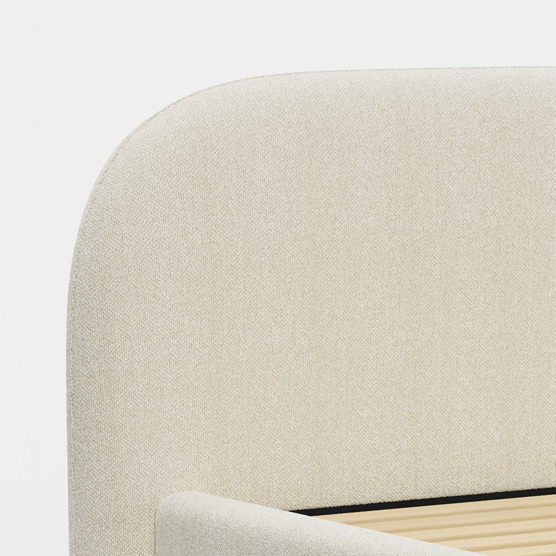 Modern King Single Bed Frame with Headboard - Boucle Pearl White