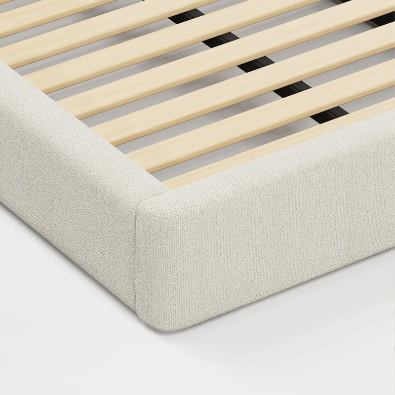 Modern King Single Bed Frame with Headboard - Boucle Pearl White
