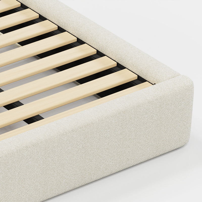 Modern King Single Bed Frame with Headboard - Boucle Pearl White