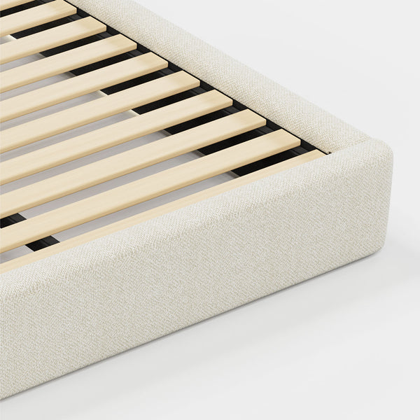 Modern Queen Bed Frame with Headboard - Boucle Pearl White