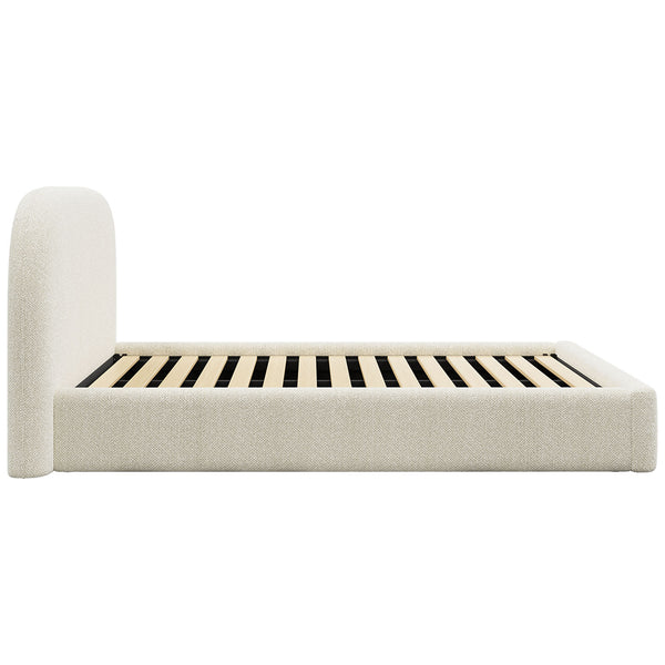 Modern King Bed Frame with Headboard - Boucle Pearl White