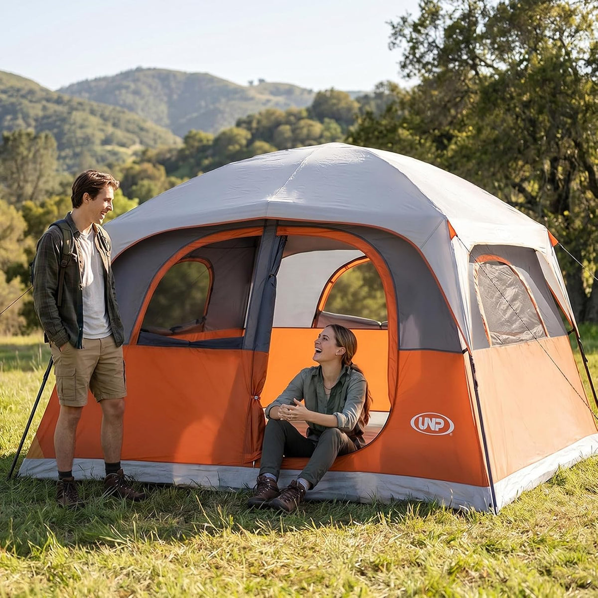 UNP Tents 6 Person Waterproof & Windproof ,Double Layer Family Camping Tent