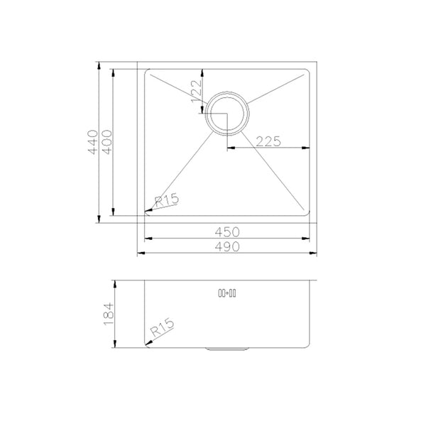 SINX 490 x 440mm Stainless Steel Handmade Single Bowl Sink