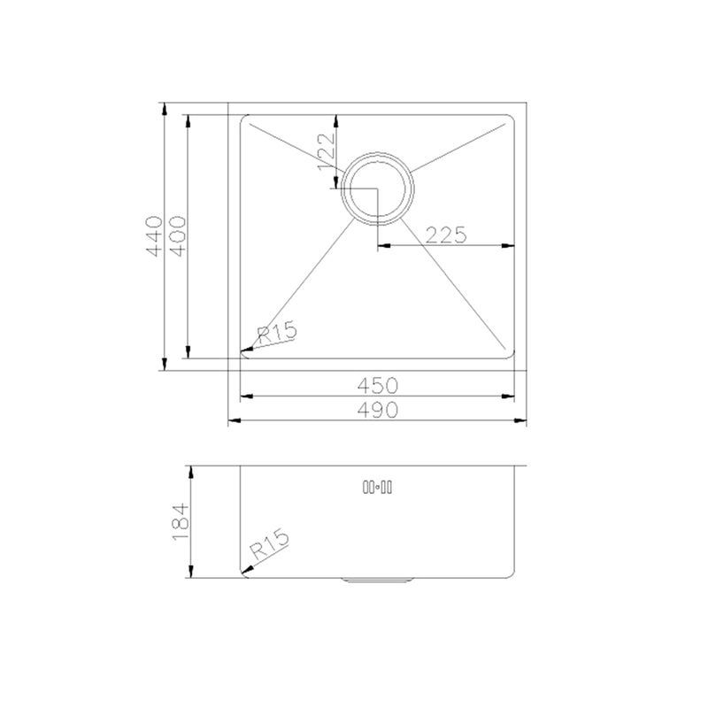 SINX 490 x 440mm Stainless Steel Handmade Single Bowl Sink