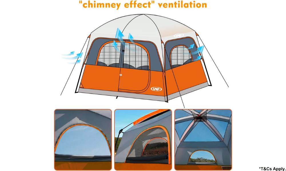 UNP Tents 6 Person Waterproof & Windproof ,Double Layer Family Camping Tent