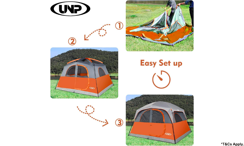 UNP Tents 6 Person Waterproof & Windproof ,Double Layer Family Camping Tent