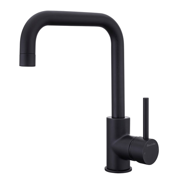 Mondella Matte Black Resonance Gooseneck Square Pin Sink Mixer - Suitable For Unequal / Mains Pressure