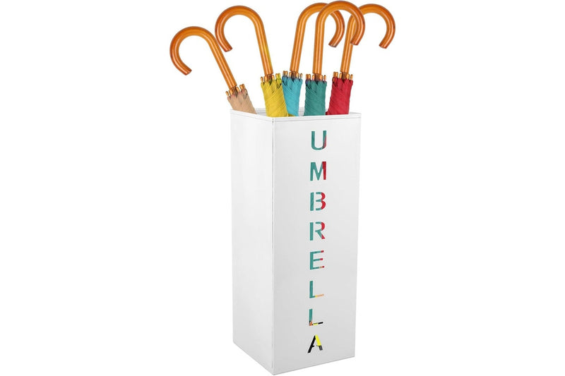 Metal Umbrella Stand 16.5x6.3x6.3 Square Free Standing White