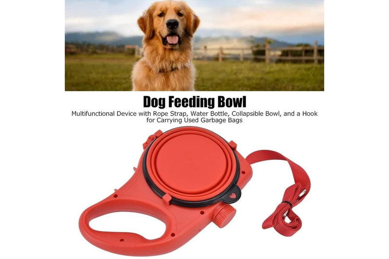 PETSWOL 3-in-1 Dog Leash with Water Bottle & Foldable Bowl - Red