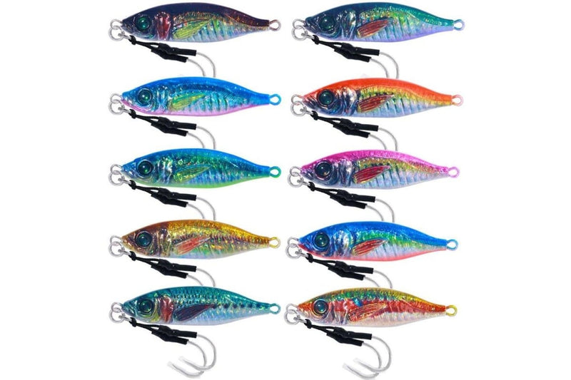 30g 10 Colour Set Of Slow Cranking Sea Fishing Lures With Iron Plate Lead Fish Design